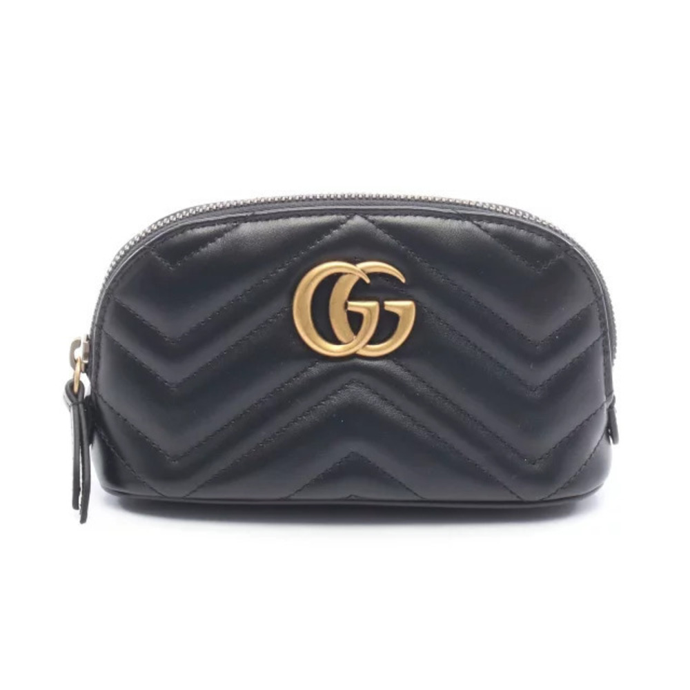 Gucci GG Marmont Quilted Pouch Clutch Bag Leather Black